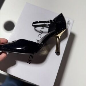 Black Patent D'Orsay Pump with Gold Heel